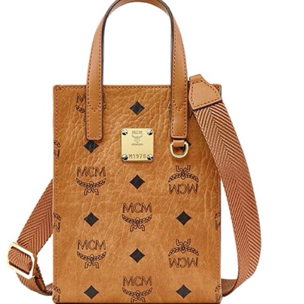 MCM Cognac Genuine Leather Mini Tote Bag 5.3” x 7” x 1.75” w/ Dust Bag